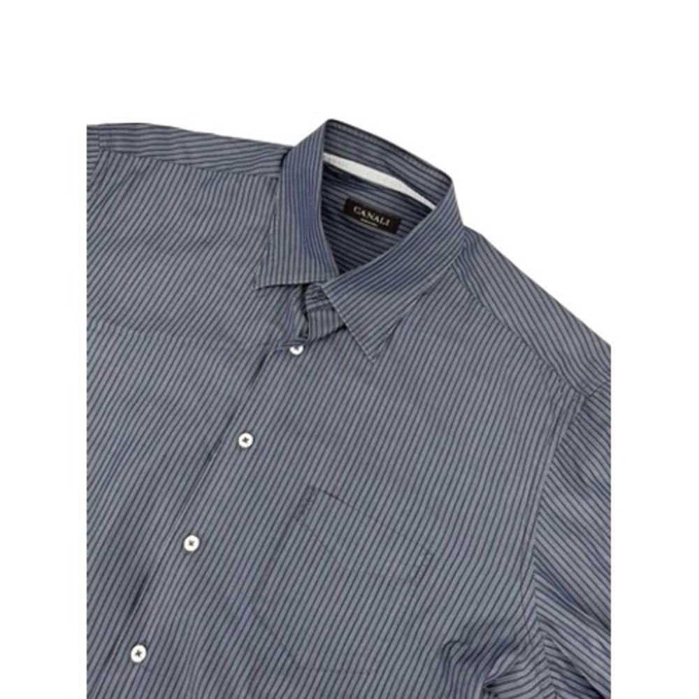 Canali Button Up Shirt Mens XXL Blue Pinstripe Cotton Made in Italy Luxury 8542